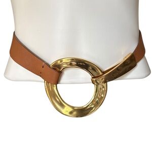 Coldwater Creek Gold Clasp Buckle Tan Statement Belt Sz L